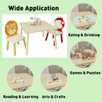 Ensemble Table et Chaises Enfant 5 Pièces Whisen, Table Enfant en Bois avec 4 Chaises Motif Animaux de Dessin Animé