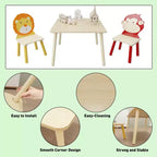 Ensemble Table et Chaises Enfant 5 Pièces Whisen, Table Enfant en Bois avec 4 Chaises Motif Animaux de Dessin Animé