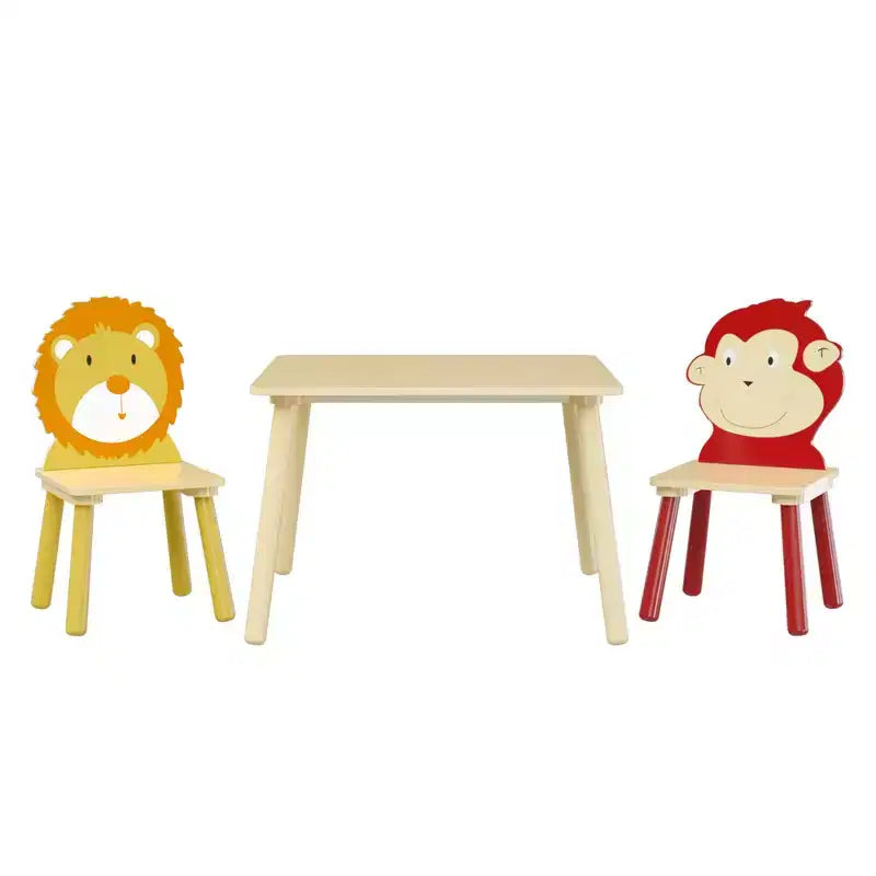 Ensemble Table et Chaises Enfant 5 Pièces Whisen, Table Enfant en Bois avec 4 Chaises Motif Animaux de Dessin Animé