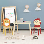 Whisen 5 Piece Kiddy Table and Chair Set , Kids Wood Table with 4 Chairs Set Cartoon Animals