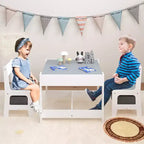 Whisen Kids Table and Chair Set, 3 in 1 Wooden Activity Table with Storage Drawer - White