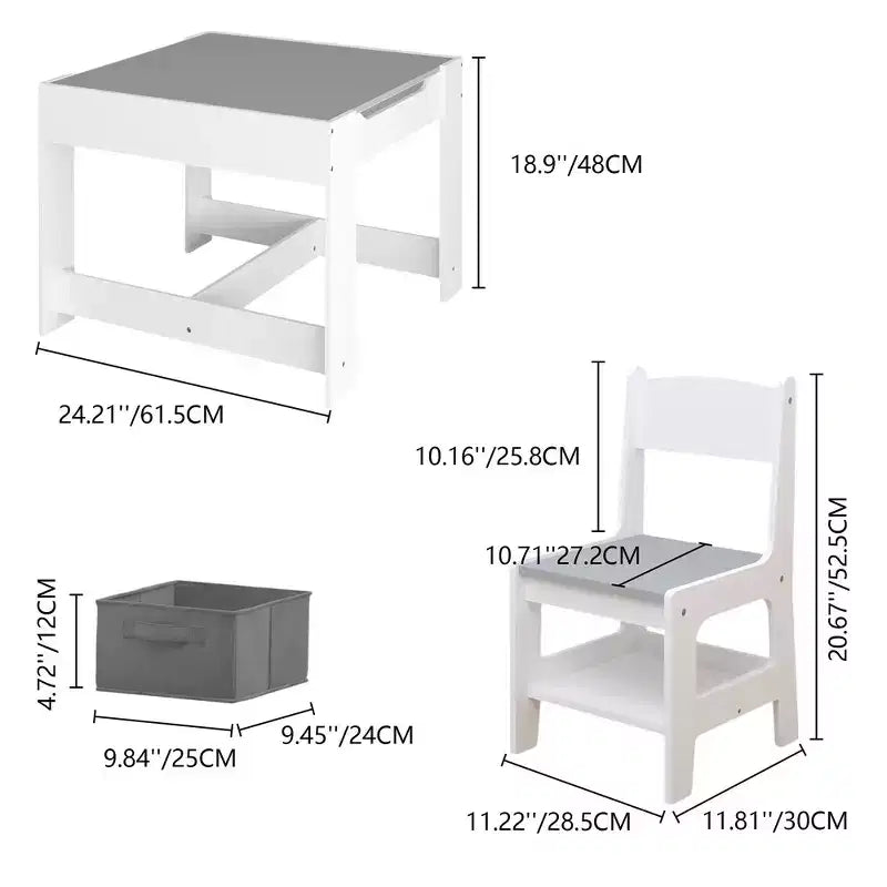 Ensemble table et chaises pour enfants Whisen, table d'activités en bois 3 en 1 avec tiroir de rangement - Blanc