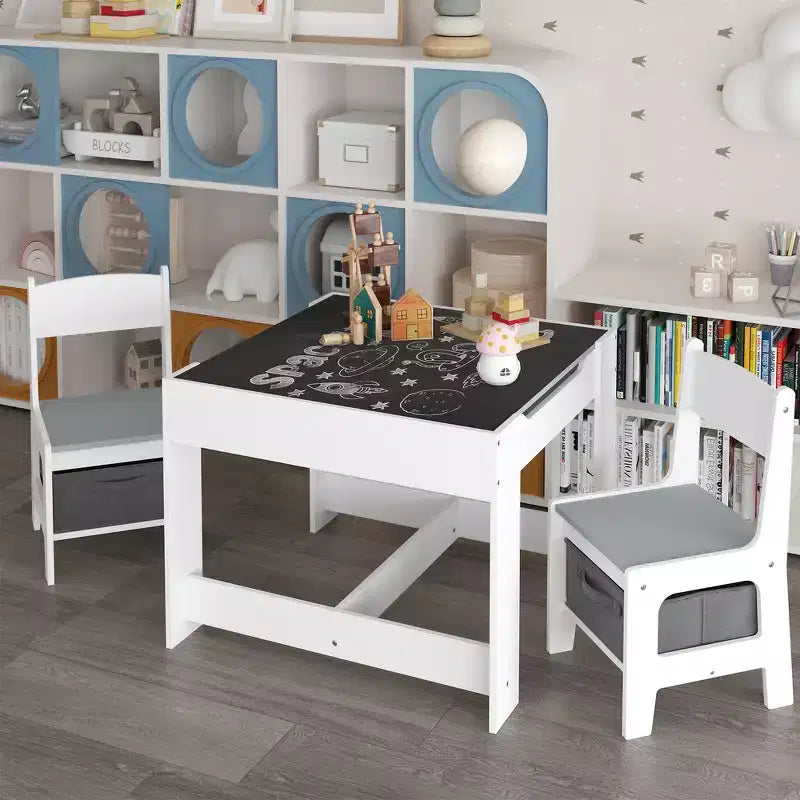 Ensemble table et chaises pour enfants Whisen, table d'activités en bois 3 en 1 avec tiroir de rangement - Blanc