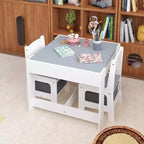Ensemble table et chaises pour enfants Whisen, table d'activités en bois 3 en 1 avec tiroir de rangement - Blanc