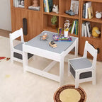 Ensemble table et chaises pour enfants Whisen, table d'activités en bois 3 en 1 avec tiroir de rangement - Blanc
