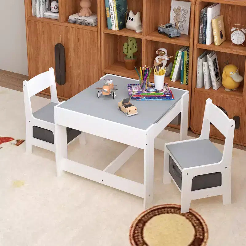 Ensemble table et chaises pour enfants Whisen, table d'activités en bois 3 en 1 avec tiroir de rangement - Blanc