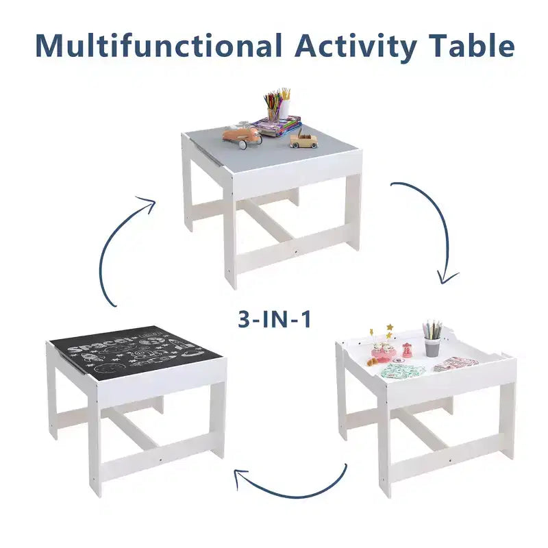 Ensemble table et chaises pour enfants Whisen, table d'activités en bois 3 en 1 avec tiroir de rangement - Blanc