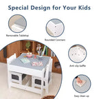 Ensemble table et chaises pour enfants Whisen, table d'activités en bois 3 en 1 avec tiroir de rangement - Blanc
