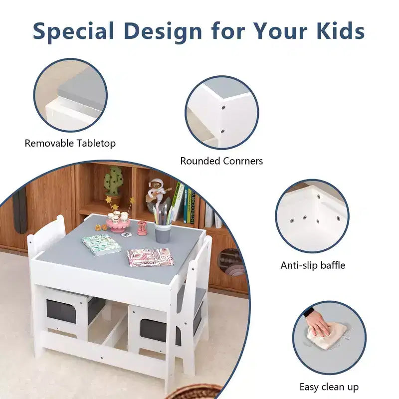 Ensemble table et chaises pour enfants Whisen, table d'activités en bois 3 en 1 avec tiroir de rangement - Blanc