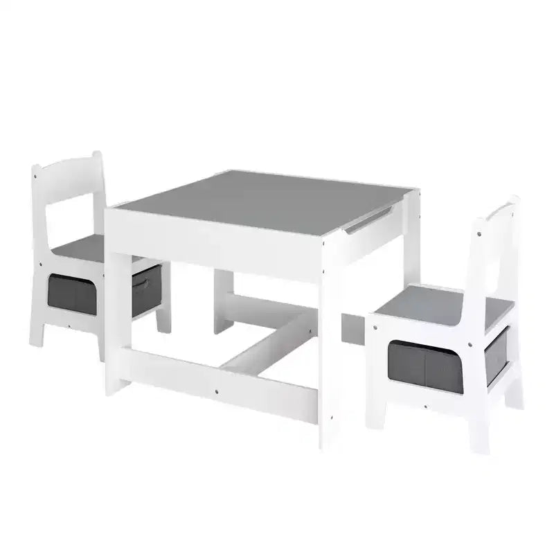 Ensemble table et chaises pour enfants Whisen, table d'activités en bois 3 en 1 avec tiroir de rangement - Blanc