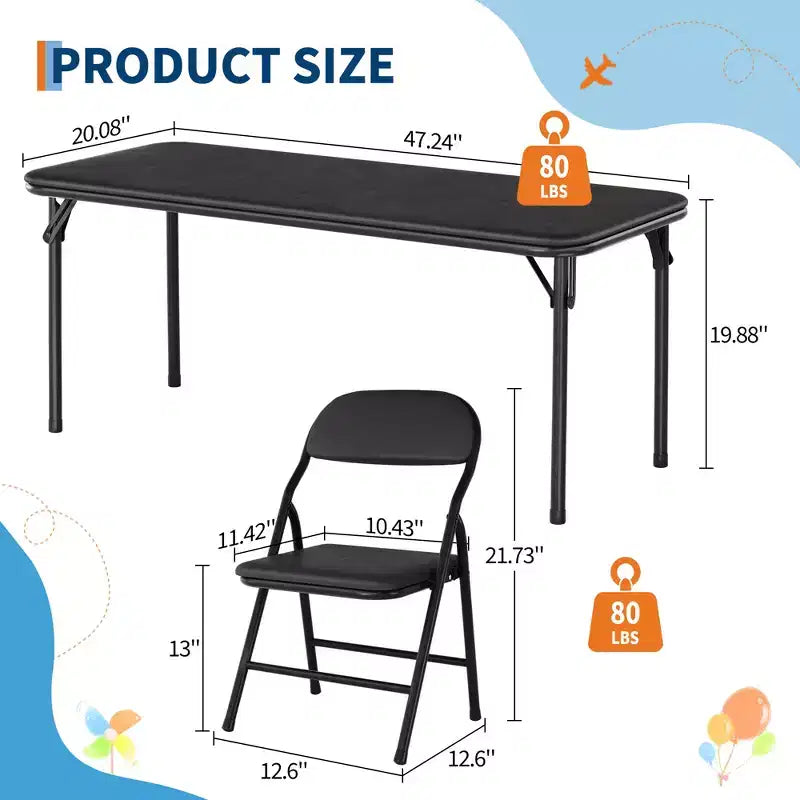 Ensemble de table et 6 chaises pliantes pour enfants, ensemble table et chaises d'activités pour enfants pour salle à manger, garderie, salles de classe
