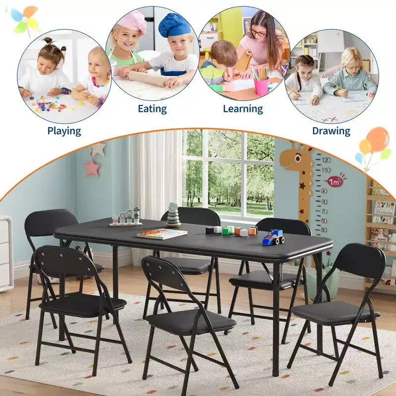 Ensemble de table et 6 chaises pliantes pour enfants, ensemble table et chaises d'activités pour enfants pour salle à manger, garderie, salles de classe