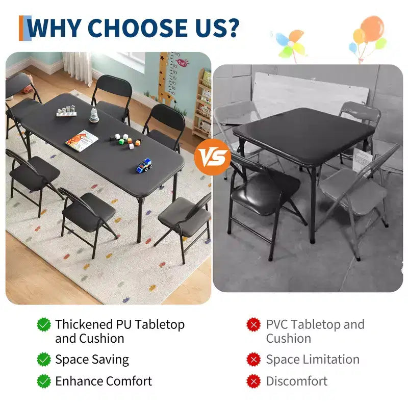 Ensemble de table et 6 chaises pliantes pour enfants, ensemble table et chaises d'activités pour enfants pour salle à manger, garderie, salles de classe