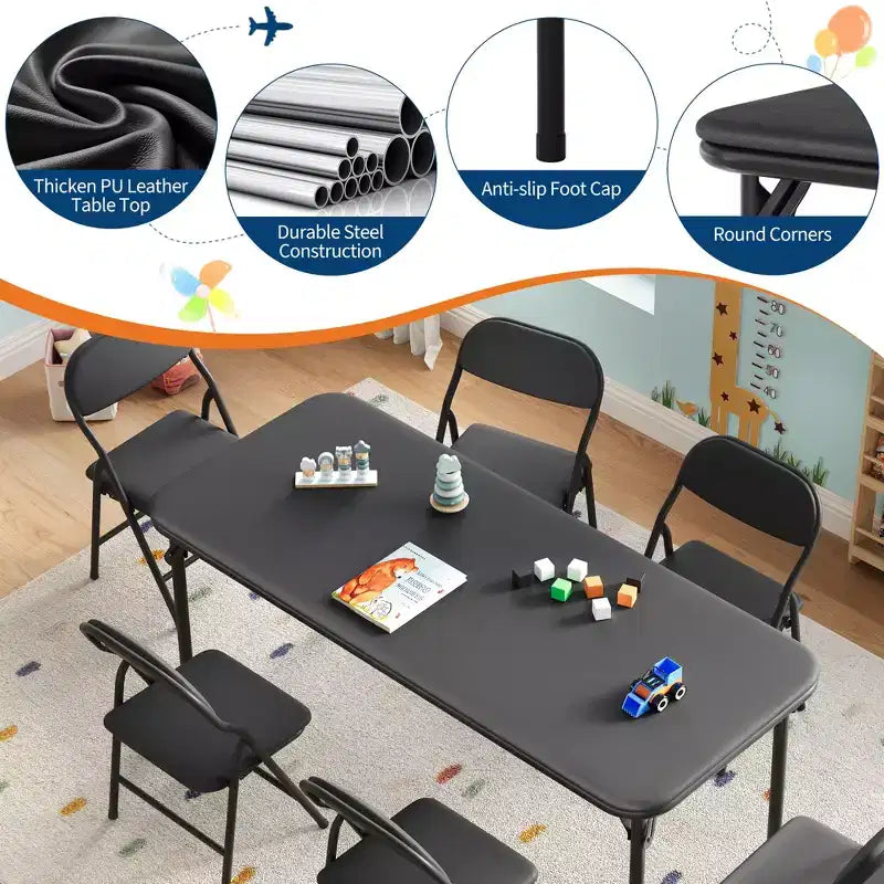 Ensemble de table et 6 chaises pliantes pour enfants, ensemble table et chaises d'activités pour enfants pour salle à manger, garderie, salles de classe