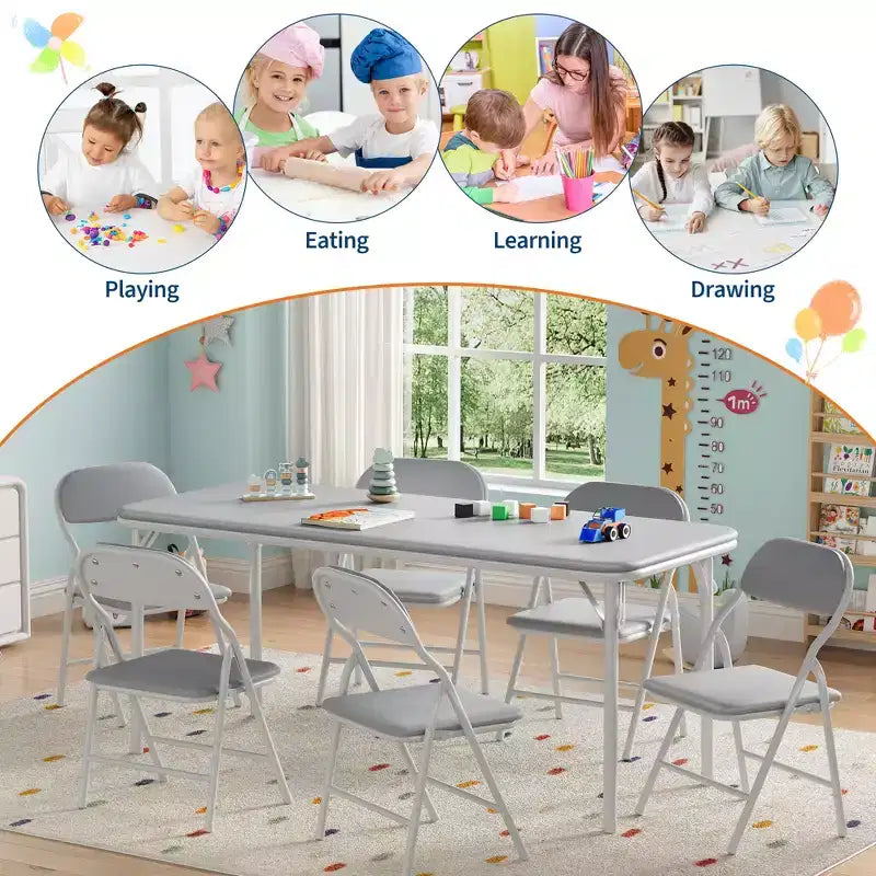 Ensemble de table et 6 chaises pliantes pour enfants, ensemble table et chaises d'activités pour enfants pour salle à manger, garderie, salles de classe