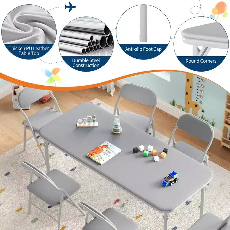 Ensemble de table et 6 chaises pliantes pour enfants, ensemble table et chaises d'activités pour enfants pour salle à manger, garderie, salles de classe