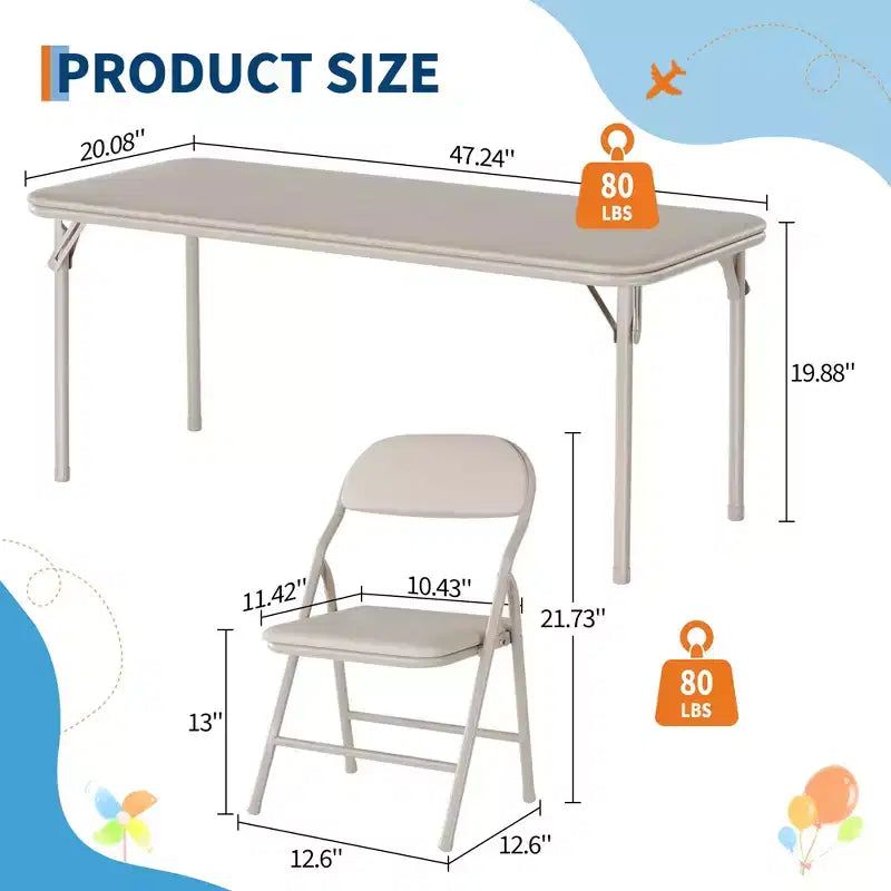 Ensemble de table et 6 chaises pliantes pour enfants, ensemble table et chaises d'activités pour enfants pour salle à manger, garderie, salles de classe