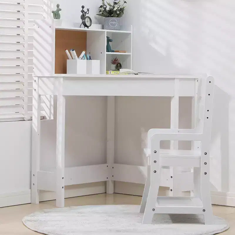 Ensemble bureau et chaise pour enfants, bureau d'angle avec étagère, chaise réglable, tableau en liège, convient aux garçons et aux filles.