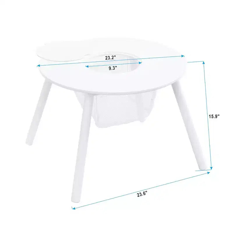 Ensemble Table et Chaises Whisen pour Enfants, Bois de Haute Qualité, Sac de Rangement en Filet Intégré, Utilisation Multifonctionnelle Intérieur/Extérieur - Blanc