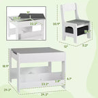 Ensemble table et 2 chaises pour enfants Whisen avec tableau noir, rangement et étagères, cadeau idéal pour les enfants