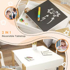 Ensemble table et 2 chaises pour enfants Whisen avec tableau noir, rangement et étagères, cadeau idéal pour les enfants