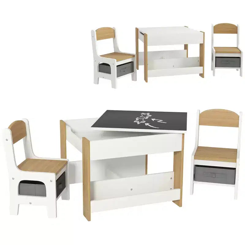 Ensemble table et 2 chaises pour enfants Whisen avec tableau noir, rangement et étagères, cadeau idéal pour les enfants