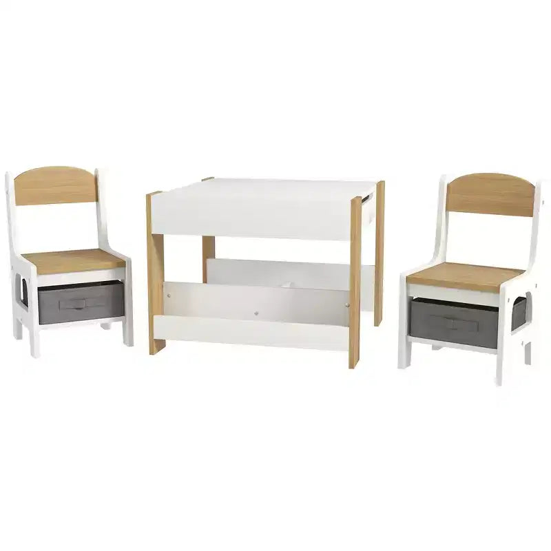 Ensemble table et 2 chaises pour enfants Whisen avec tableau noir, rangement et étagères, cadeau idéal pour les enfants