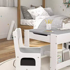 Ensemble table et 2 chaises pour enfants Whisen avec tableau noir, rangement et étagères, cadeau idéal pour les enfants