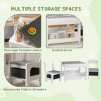 Ensemble table et 2 chaises pour enfants Whisen avec tableau noir, rangement et étagères, cadeau idéal pour les enfants