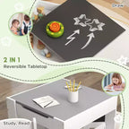 Ensemble table et 2 chaises pour enfants Whisen avec tableau noir, rangement et étagères, cadeau idéal pour les enfants