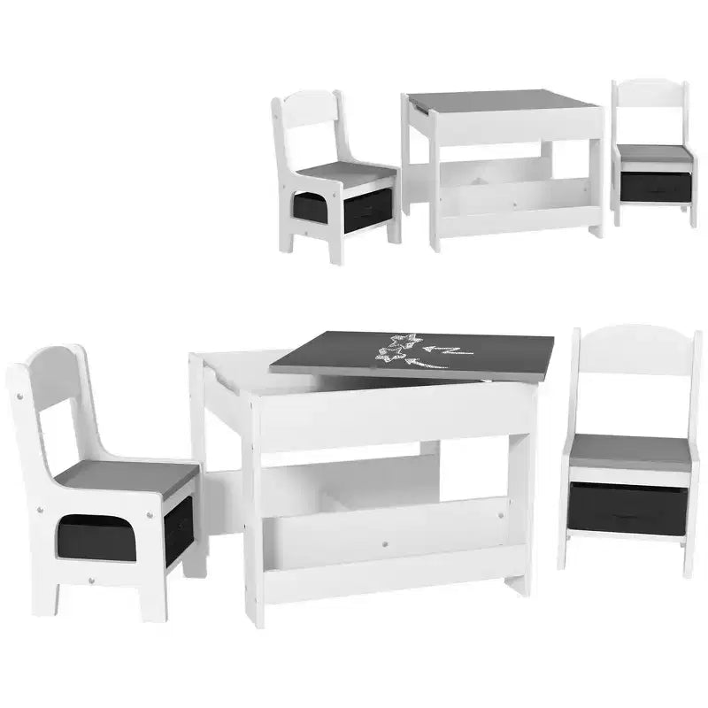 Ensemble table et 2 chaises pour enfants Whisen avec tableau noir, rangement et étagères, cadeau idéal pour les enfants