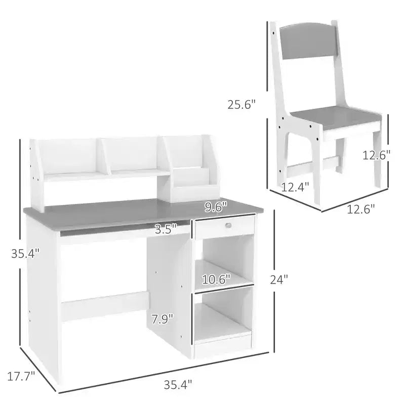 Whisen – Bureau et chaise pour enfants avec rangement, bureau d'étude avec chaise pour enfants de 5 à 8 ans, cadeau pour enfants – Gris