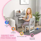 Whisen – Bureau et chaise pour enfants avec rangement, bureau d'étude avec chaise pour enfants de 5 à 8 ans, cadeau pour enfants – Gris