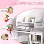 Whisen – Bureau et chaise pour enfants avec rangement, bureau d'étude avec chaise pour enfants de 5 à 8 ans, cadeau pour enfants – Gris