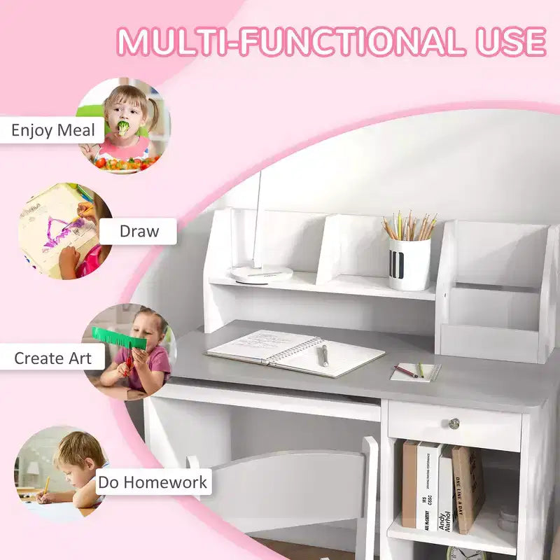 Whisen – Bureau et chaise pour enfants avec rangement, bureau d'étude avec chaise pour enfants de 5 à 8 ans, cadeau pour enfants – Gris