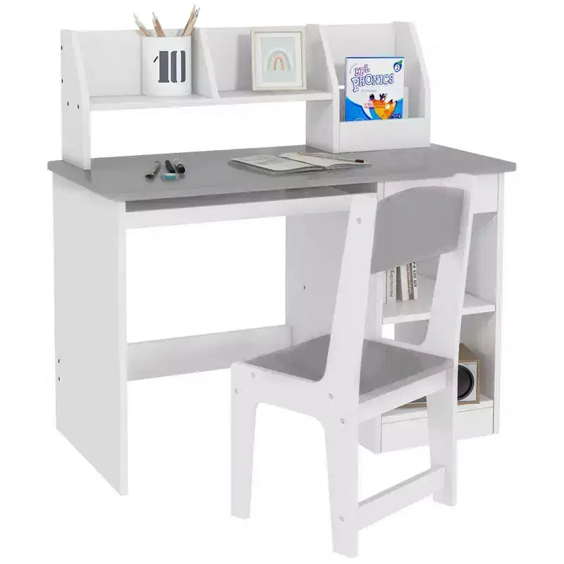 Whisen – Bureau et chaise pour enfants avec rangement, bureau d'étude avec chaise pour enfants de 5 à 8 ans, cadeau pour enfants – Gris