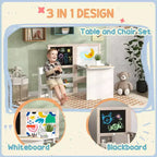 Table et chaise Whisen pour enfants avec étagères de rangement, tableau noir pliable, tableau blanc et rouleau de papier, cadeau pour enfants - Blanc