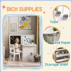 Table et chaise Whisen pour enfants avec étagères de rangement, tableau noir pliable, tableau blanc et rouleau de papier, cadeau pour enfants - Blanc