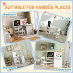 Table et chaise Whisen pour enfants avec étagères de rangement, tableau noir pliable, tableau blanc et rouleau de papier, cadeau pour enfants - Blanc