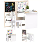 Table et chaise Whisen pour enfants avec étagères de rangement, tableau noir pliable, tableau blanc et rouleau de papier, cadeau pour enfants - Blanc