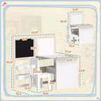 Table et chaise Whisen pour enfants avec étagères de rangement, tableau noir pliable, tableau blanc et rouleau de papier, cadeau pour enfants - Blanc