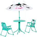 Ensemble table et chaises Whisen pour enfants avec motif de vache laitière, parasol amovible et réglable en hauteur, cadeau pour enfants - Blanc
