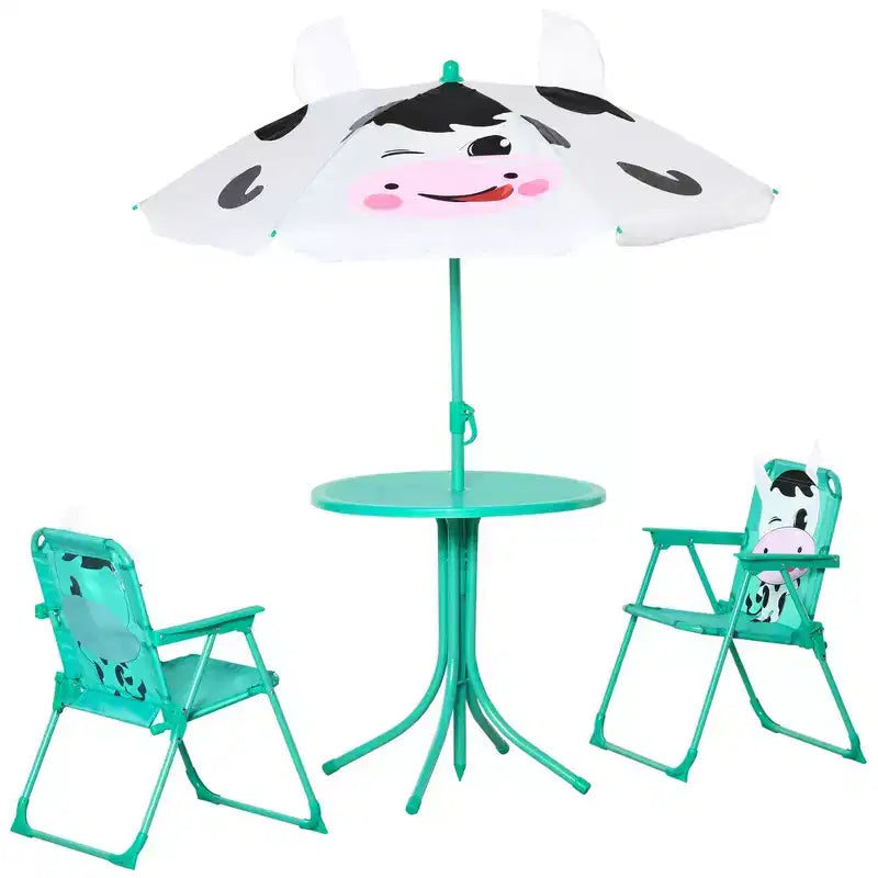 Ensemble table et chaises Whisen pour enfants avec motif de vache laitière, parasol amovible et réglable en hauteur, cadeau pour enfants - Blanc