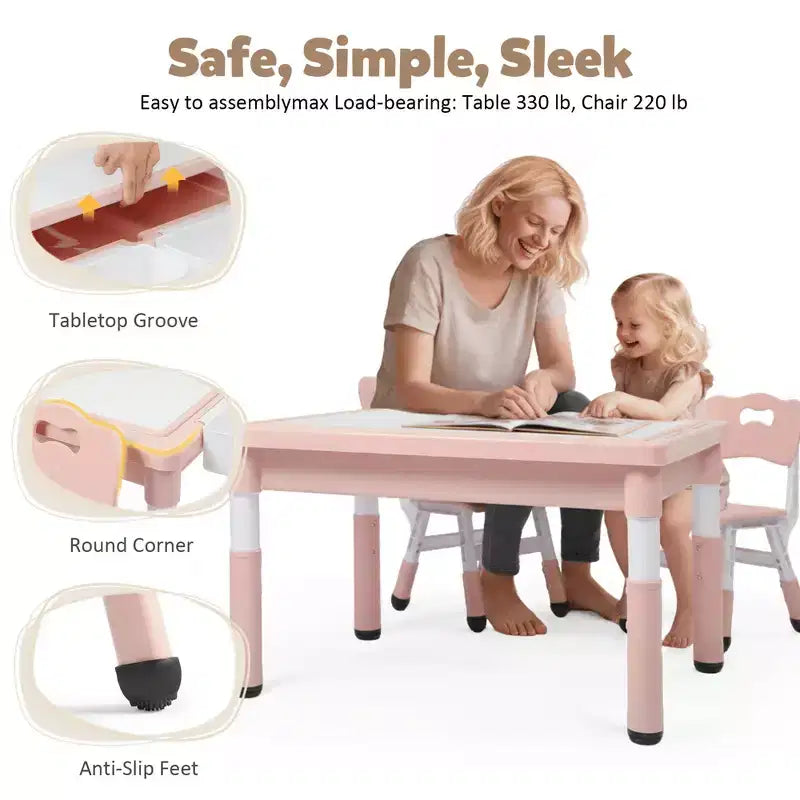 Ensemble table et chaises Kinder King pour enfants, bureau d'activités Lego pour enfants pour le dessin