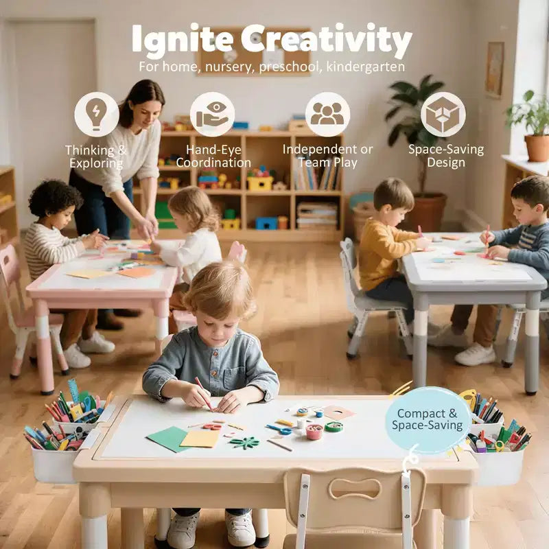 Ensemble table et chaises Kinder King pour enfants, bureau d'activités Lego pour enfants pour le dessin