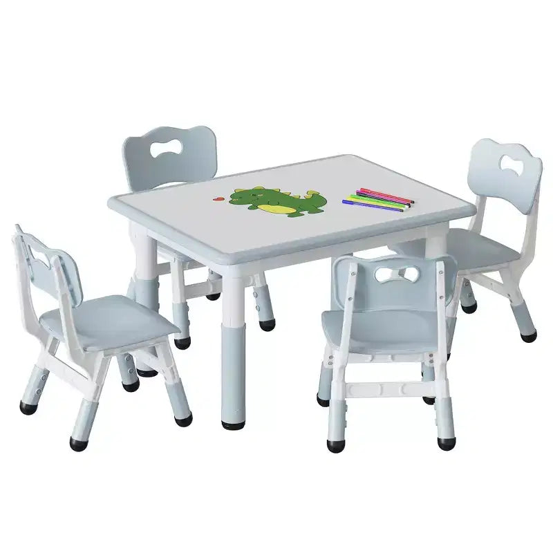 Ensemble table et 4 chaises pour enfants, ensemble table et chaise d'étude pour enfants avec plateau de bureau graffiti et pieds antidérapants, table d'activités réglable en hauteur pour tout-petits