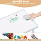 Ensemble table et 4 chaises pour enfants, ensemble table et chaise d'étude pour enfants avec plateau de bureau graffiti et pieds antidérapants, table d'activités réglable en hauteur pour tout-petits