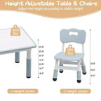 Ensemble table et 4 chaises pour enfants, ensemble table et chaise d'étude pour enfants avec plateau de bureau graffiti et pieds antidérapants, table d'activités réglable en hauteur pour tout-petits