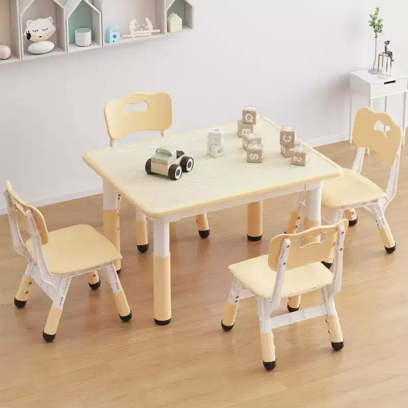 Ensemble table et 4 chaises pour enfants, ensemble table et chaise d'étude pour enfants avec plateau de bureau graffiti et pieds antidérapants, table d'activités réglable en hauteur pour tout-petits