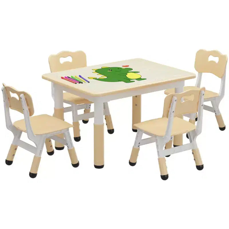 Ensemble table et 4 chaises pour enfants, ensemble table et chaise d'étude pour enfants avec plateau de bureau graffiti et pieds antidérapants, table d'activités réglable en hauteur pour tout-petits
